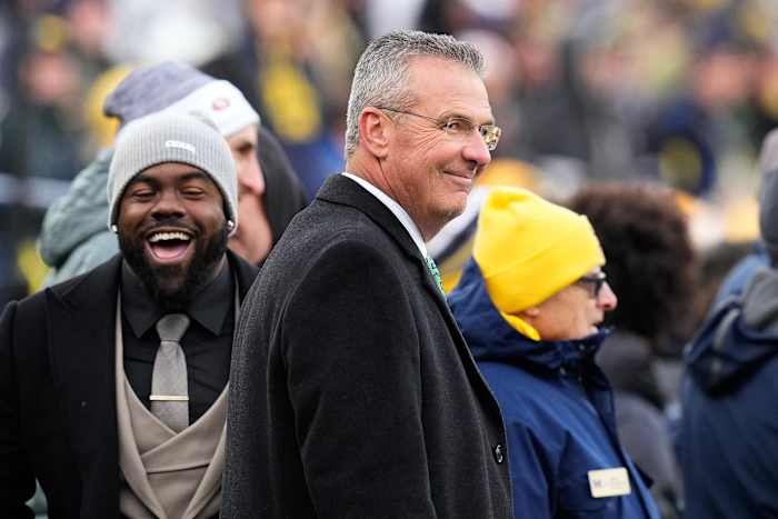 Fox’s Urban Meyer on the sideline during Ohio State vs. Michigan.